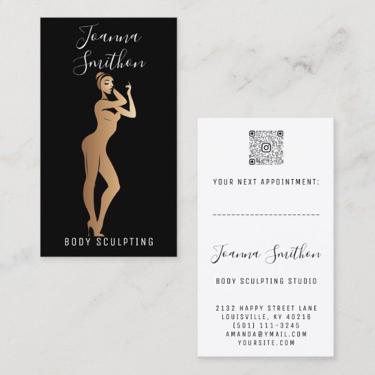 体スカルプトQRコードロゴブラックスキニー金ゴールド 名刺 (正面/裏面)