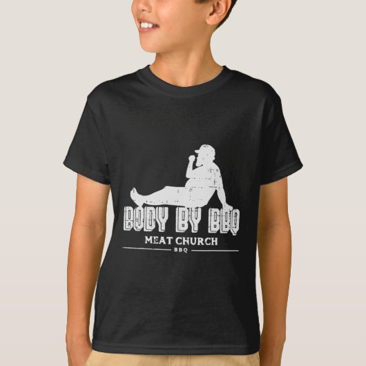体バイBbqバイおもしろいルベキューグリルミートラバーメンズ Tシャツ (正面)