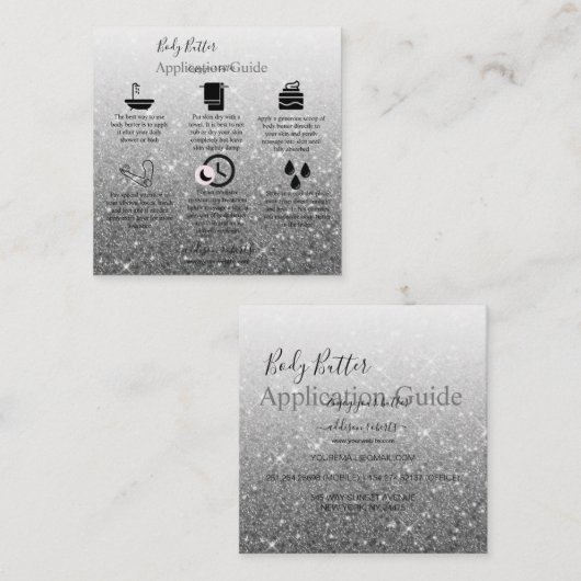 体バターモダン塗布銀グリッター スクエア名刺 (正面/裏面)