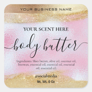 体バターラベル金ゴールド及びホログラフィックピンク スクエアシール