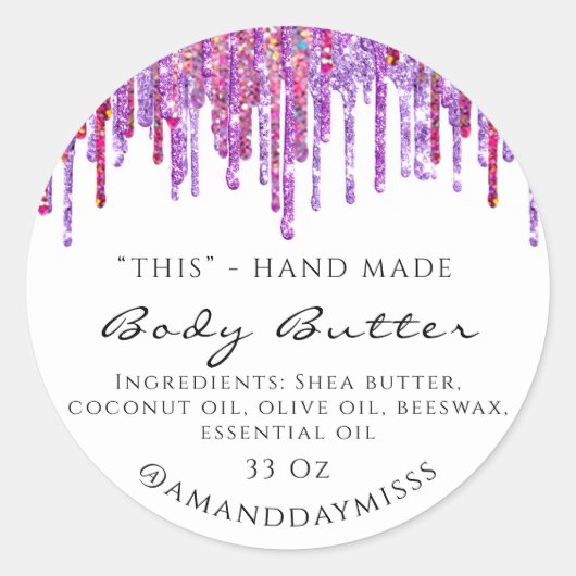 体バター包装化粧品紫ドリップ ラウンドシール (正面)