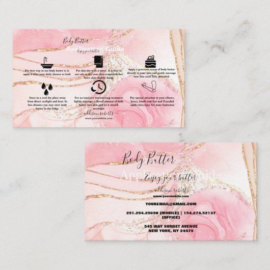体バター塗布ピンク金ゴールド水色 名刺 (正面/裏面)