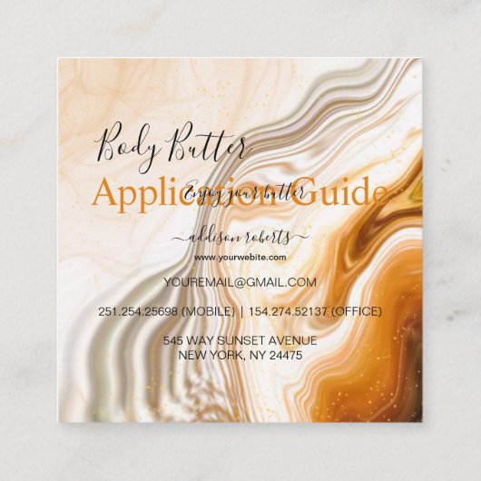 体バター塗布モダンガイド液金ゴールド スクエア名刺 (裏面)