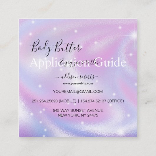 体バター応用ガイドモダンGlam スクエア名刺 (裏面)