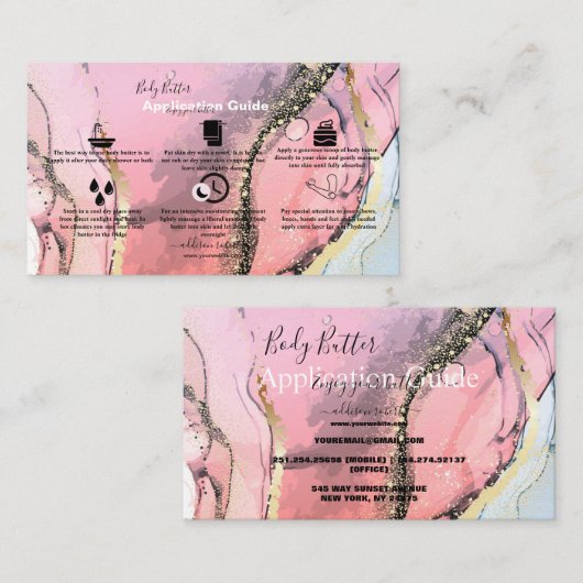 体バター応用ピンク金ゴールド水彩Bu 名刺 (正面/裏面)