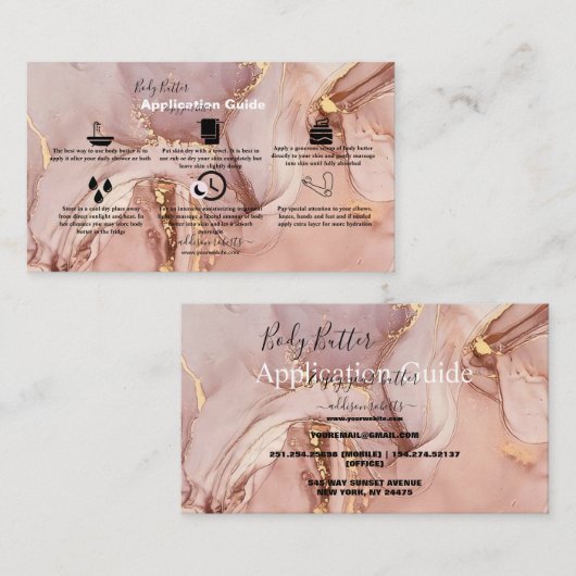 体バター応用ピンク金ゴールド水彩Bu 名刺 (正面/裏面)