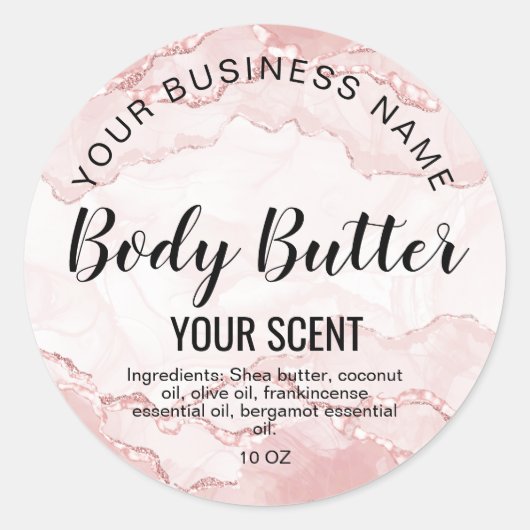 体バター赤面ピンクのアゲイト追加ロゴ ラウンドシール (正面)