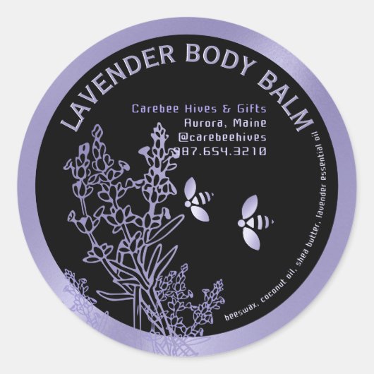 体バーム花とハチ用ラベンダーラベル ラウンドシール (正面)