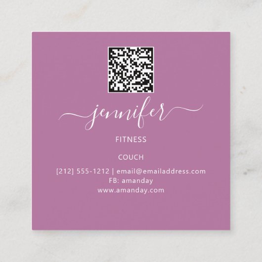 体フィットネスダンスソファQRCODEロゴピンクパステル スクエア名刺 (裏面)