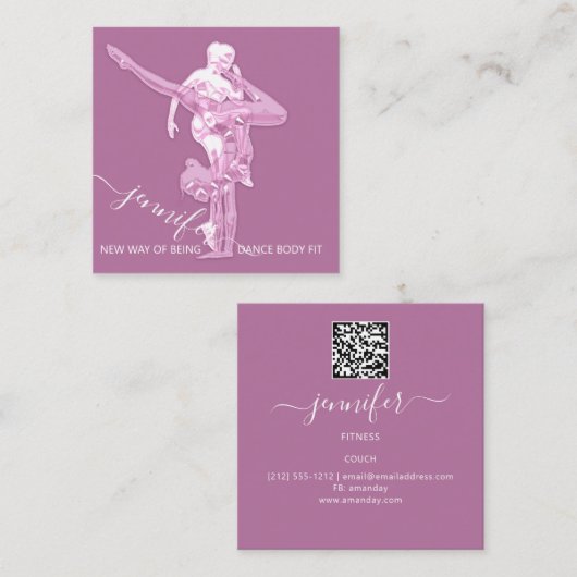 体フィットネスダンスソファQRCODEロゴピンクパステル スクエア名刺 (正面/裏面)