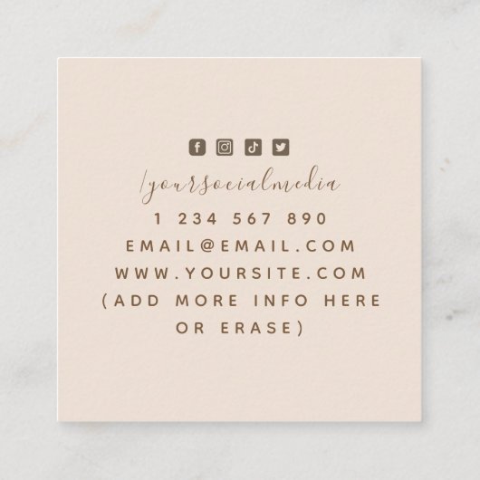 体ポジティブ自己愛の美学ソーシャルメディア スクエア名刺 (裏面)