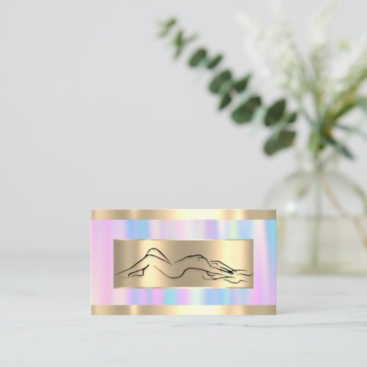 体マッサージスパウェルネスコードロゴブルーピンク 名刺 (スタンド正面)