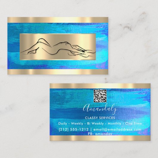 体マッサージスパウェルネスコードロゴブルー金ゴールド 名刺 (正面/裏面)
