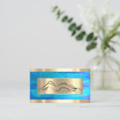 体マッサージスパウェルネスコードロゴブルー金ゴールド 名刺 (スタンド正面)