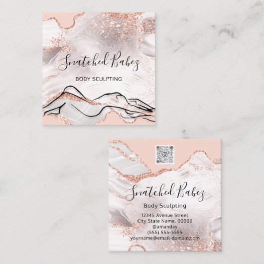 体ロゴマッサージ彫刻スパ大理石QRCODE スクエア名刺 (正面/裏面)