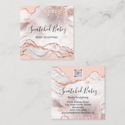 体ロゴマッサージ彫刻マーブルバラQRCODE スクエア名刺 (正面/裏面)