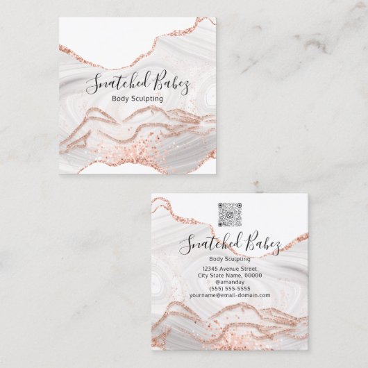 体ロゴマッサージ彫刻Marble White QRCODE スクエア名刺 (正面/裏面)