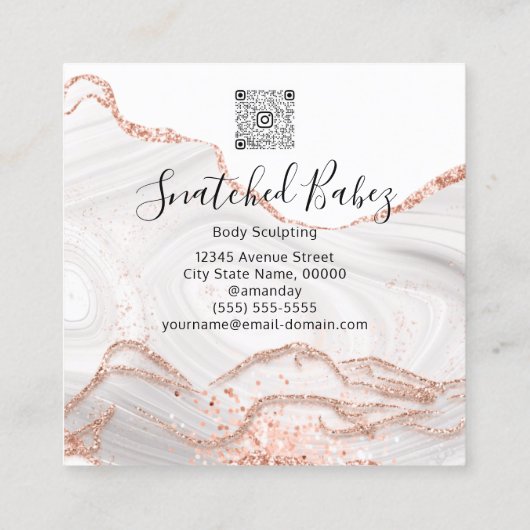 体ロゴマッサージ彫刻Marble White QRCODE スクエア名刺 (裏面)