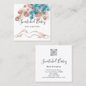 体ロゴマッサージ彫刻QRCODEバラティール（緑がかった色）ブルー スクエア名刺 (正面/裏面)