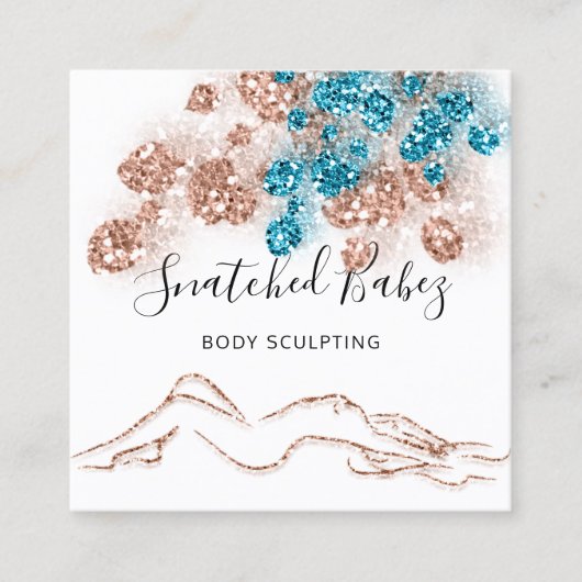 体ロゴマッサージ彫刻QRCODEバラティール（緑がかった色）ブルー スクエア名刺 (正面)