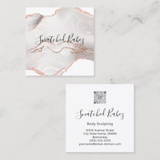 体ロゴマッサージ彫刻QRCODEバラ大理石 スクエア名刺 (正面/裏面)