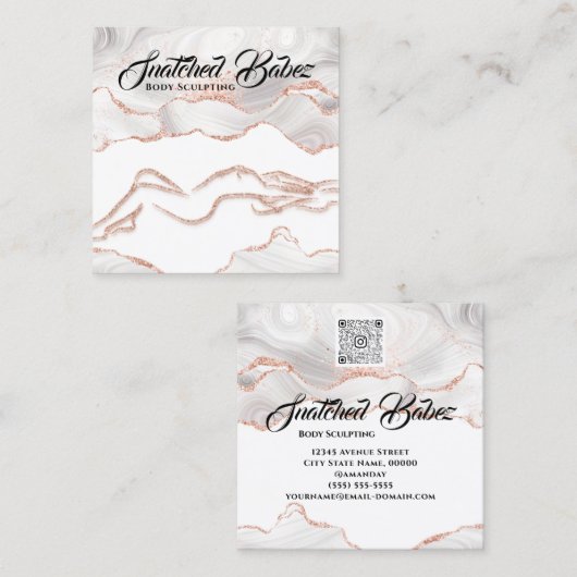 体ロゴ彫刻マーブルバラグリッターQRCODE スクエア名刺 (正面/裏面)