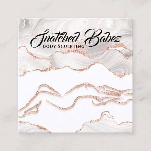 体ロゴ彫刻マーブルバラグリッターQRCODE スクエア名刺 (正面)