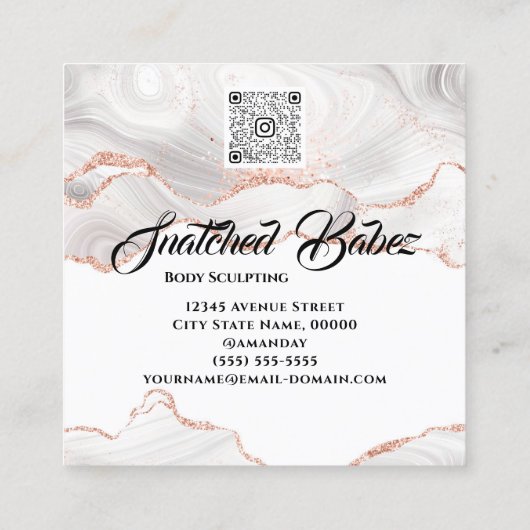 体ロゴ彫刻マーブルバラグリッターQRCODE スクエア名刺 (裏面)