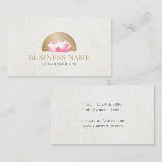 体及び精神のスパのはすの花の金ゴールドの日曜日のヨガ 名刺 (正面/裏面)
