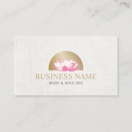 体及び精神のスパのはすの花の金ゴールドの日曜日のヨガ 名刺 (正面)