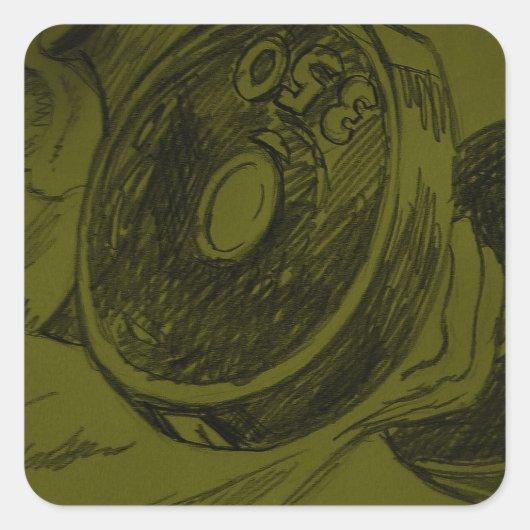 体建物フィットネス鉛筆画 スクエアシール (正面)