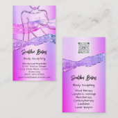 体彫刻コスメティックロゴQRピンクグリッターリップ 名刺 (正面/裏面)