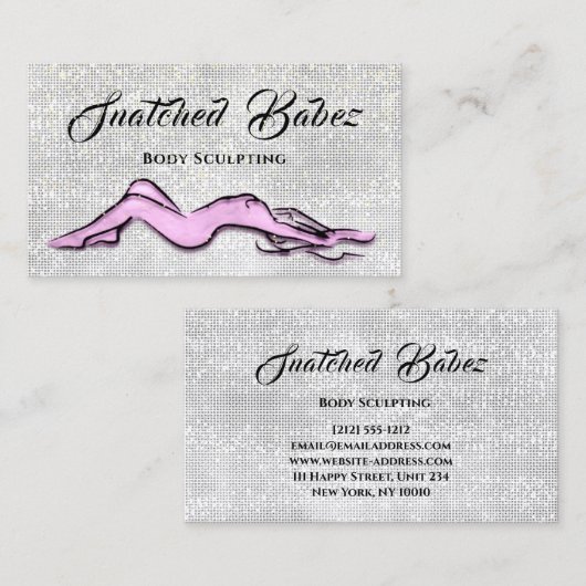 体彫刻美しいロゴマッサージシルバーピンク 名刺 (正面/裏面)