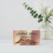 体彫刻美しいロゴマッサージQEコード銅 名刺 (スタンド正面)