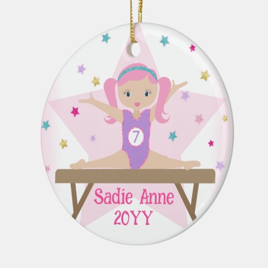 体操かわいい体操選手とピンクの髪の毛のカスタム贈り物 セラミックオーナメント (左)
