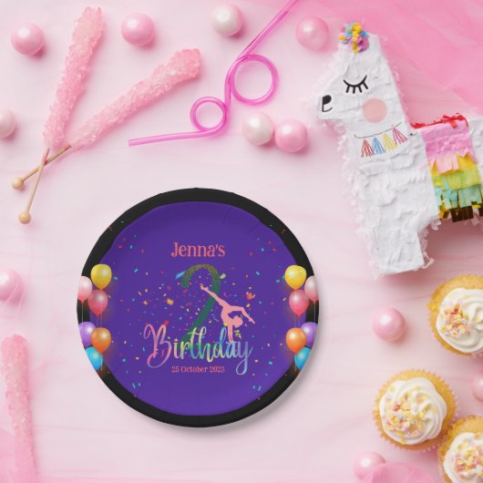 体操かわいい子供の誕生日パーティーカラフルカード ペーパープレート (パーティー)