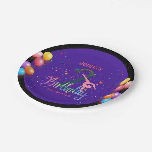 体操かわいい子供の誕生日パーティーカラフルカード ペーパープレート (アングル)