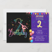 体操かわいい子供の誕生日パーティーカラフルカード 招待状 (正面)