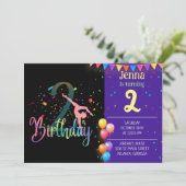 体操かわいい子供の誕生日パーティーカラフルカード 招待状 (スタンド正面)