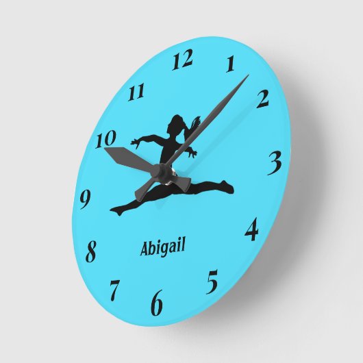体操かわいらしシルエットターコイズ ラウンド壁時計 (傾斜)