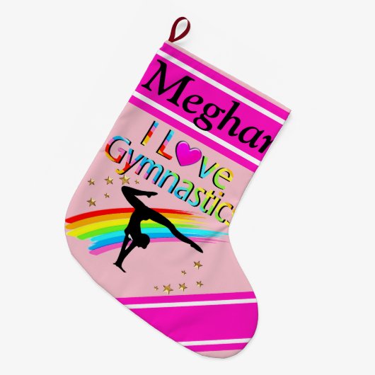 体操が大好きパーソナライズされたなクリスマスストッキング ラージクリスマスストッキング (正面 (吊り時))