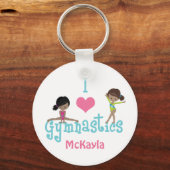 体操が大好き可愛いアフリカ系アメリカ人女性 キーホルダー (裏面)