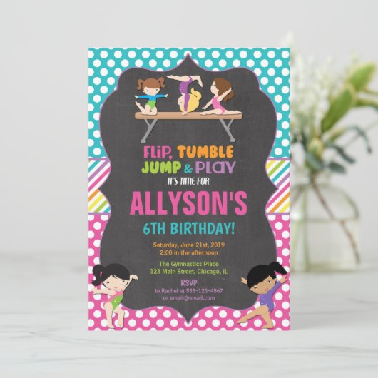 体操が転倒するパーティー誕生会の少女 招待状 (スタンド正面)
