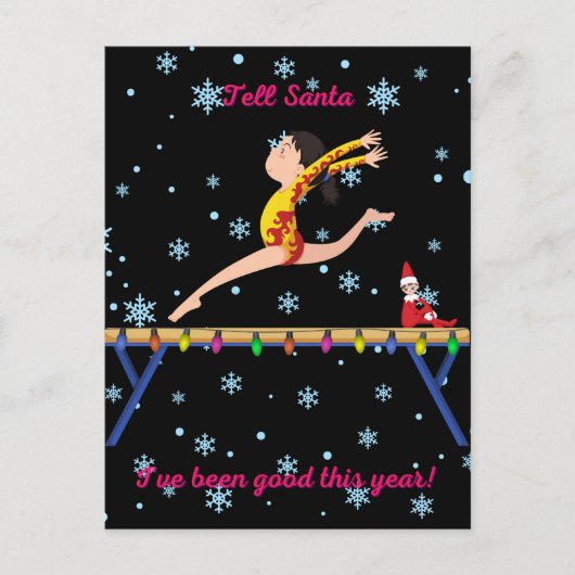 体操でサンタに今年は元気だと伝える ポストカード (正面)