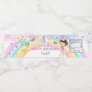 体操とユニコーンの女の子の誕生日のボトルラベル ペットボトルラベル