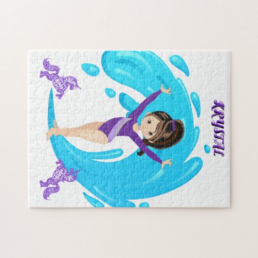 体操と紫のポニーパーソナライズされた ジグソーパズル (横)