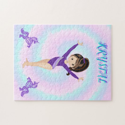 体操と紫のポニーパーソナライズされた ジグソーパズル (横)