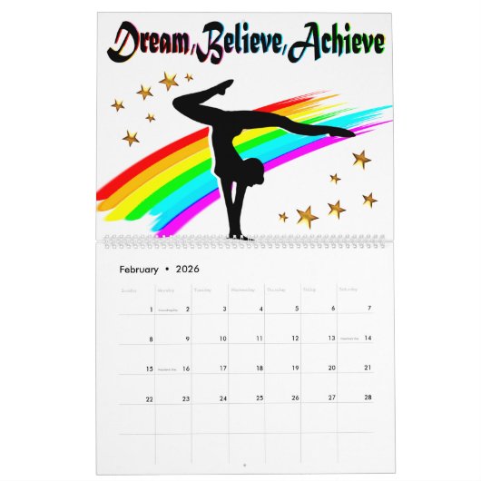 体操のカレ信じンダーを夢見て達成する カレンダー (2月 2026)