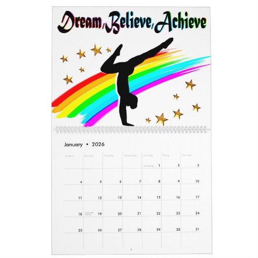 体操のカレ信じンダーを夢見て達成する カレンダー (1月 2026)