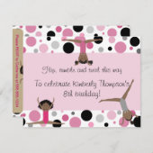 体操のパーティの招待状のピンク、灰色及び黒 招待状 (正面/裏面)